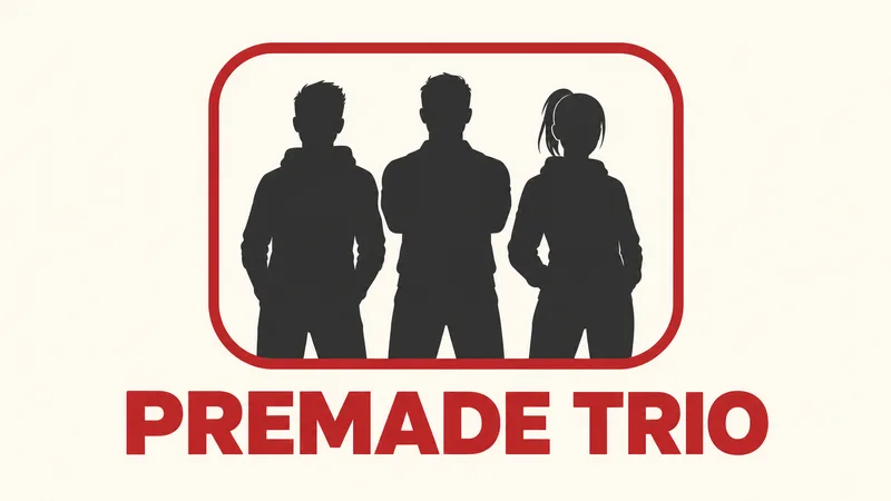 Exactly three generic silhouettes stand together inside one rounded team outline above the label PREMADE TRIO.