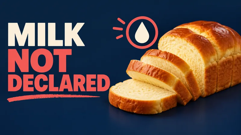 A generic sliced golden sweet-bread loaf beside a milk-drop warning symbol and the words “MILK NOT DECLARED.”