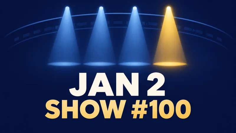 Four abstract stage-light beams appear above the words JAN 2 and SHOW #100, with the fourth beam highlighted.