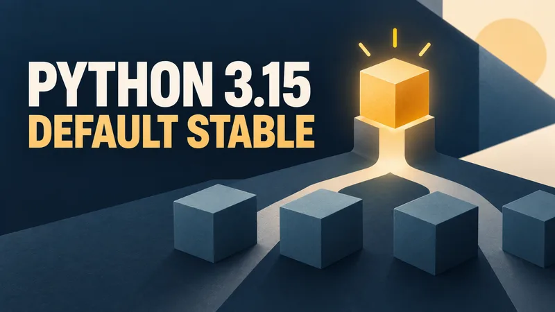 A highlighted generic version tile rises above several neutral interpreter blocks beneath the words PYTHON 3.15 and DEFAULT STABLE.