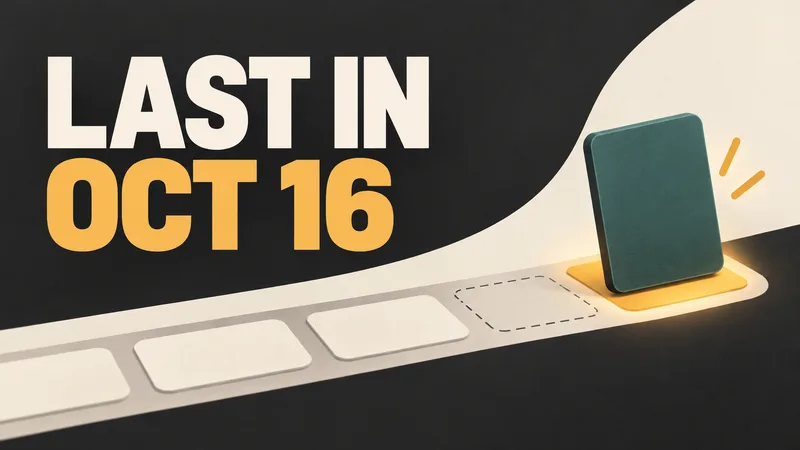 Concept illustration of a blank, unbranded game card reaching an OCT 16 marker on an abstract timeline beside the words LAST IN.