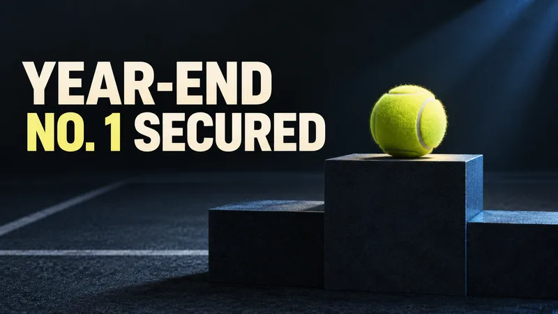 A generic tennis ball rests on an abstract top step beneath YEAR-END and NO. 1 SECURED.